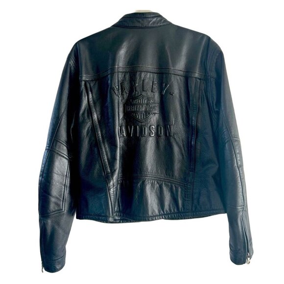 Harley Davidson Women’s Black Leather Embossed Riding Jacket, Size Large, Biker - Picture 1 of 10